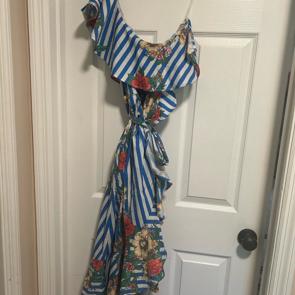 Floral Striped Off-Shoulder Dress
